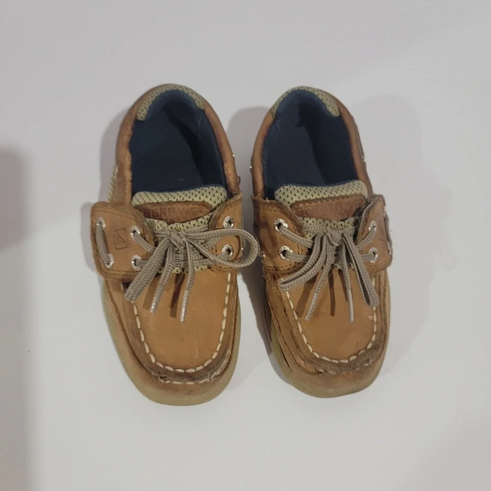 Sperry Top-Sider Kids‎ Billfish Tan Leather Boat Shoes Loafers 8.5M CB48948A